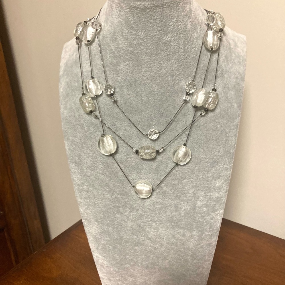 Boutique Vintage 3 Strand Lucite Beaded Gunmetal Necklace